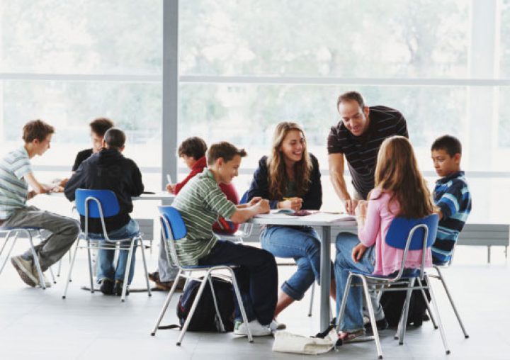 students talking to each other