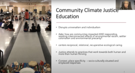 Screenshot of the webinar Pedagogical Commitments for Climate Justice Education
